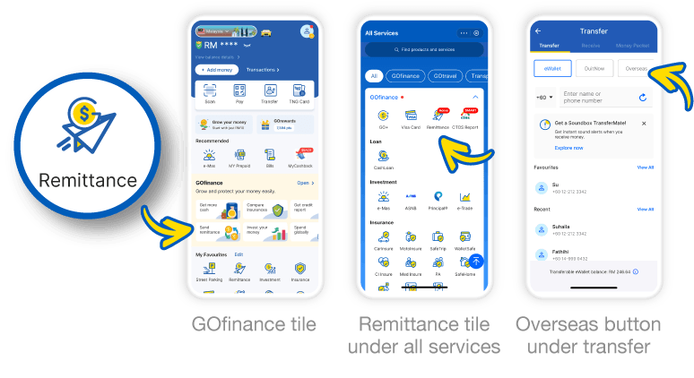 Where to find Remittance in your eWallet